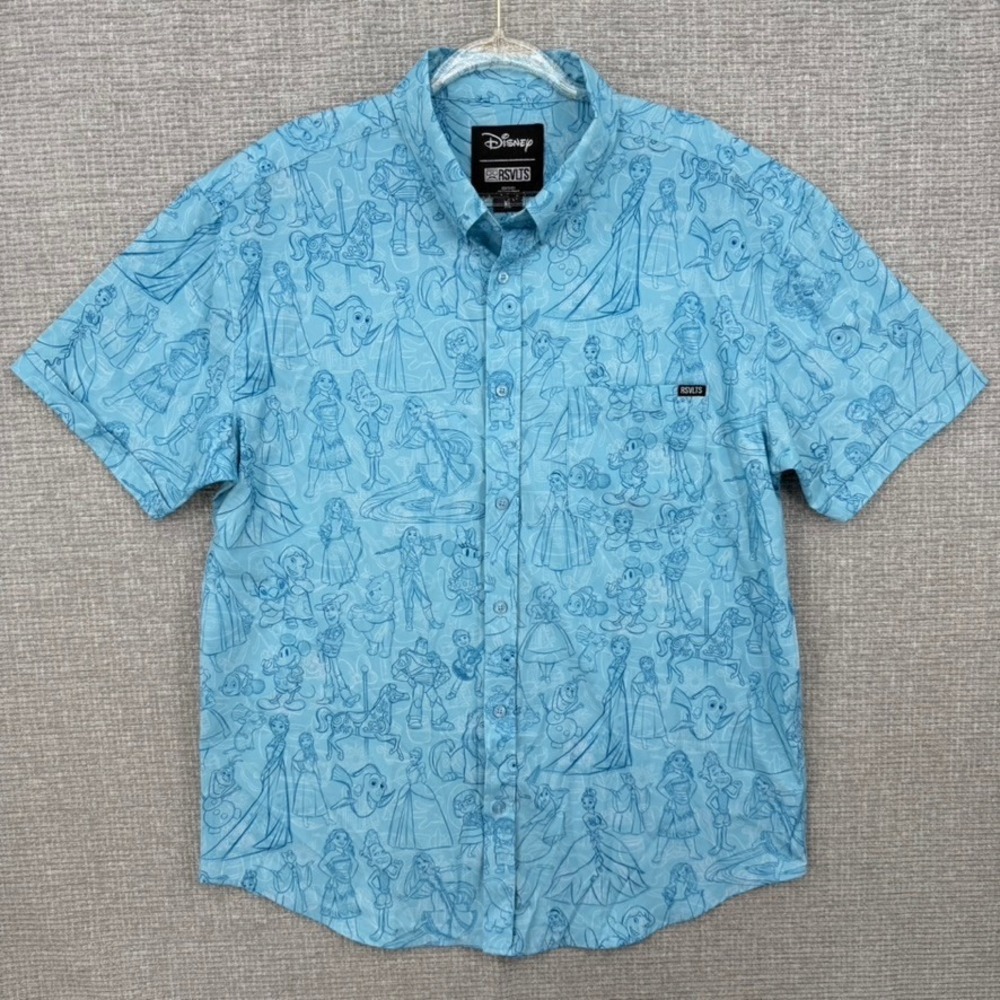 RSVLTS Disney Button Down Shirt Mens XL Blue Sketches to Screen Short Sleeve